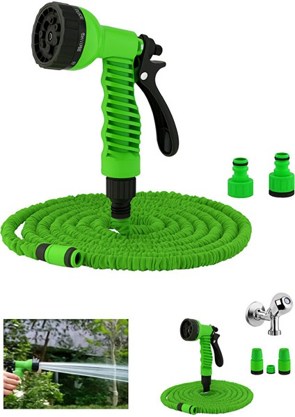 Uzayan Balkon Bahçe Araba Yıkama Püskürtme Hortumu 7.5 M Rakorlu Musluklara Uygun