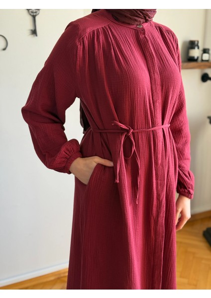 Tam Boy Düğmeli Müslin Ferace 5102