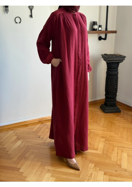 Tam Boy Düğmeli Müslin Ferace 5102 indirimleri