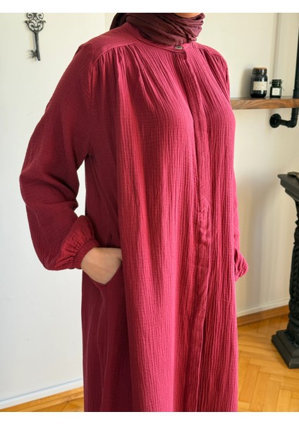 Tam Boy Düğmeli Müslin Ferace 5102