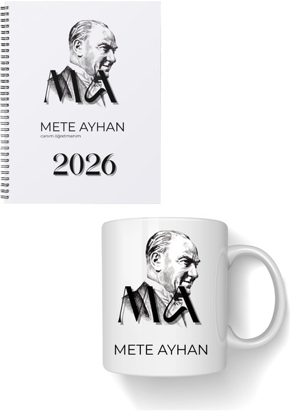 Öğretmenler Gününe Özel Isme Özel Ajanda Planlayıcı ve Kupa Bardak Seti