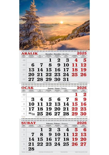 2026 Yılı Gemici Takvimi-Karlı Dağlar ve Gün Doğumu