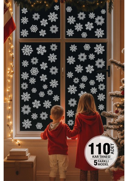 Kar Tanesi Sticker Seti, 110 Adet Kar Taneleri Sticker Seti, Kar Tanesi Dekorasyon Sticker, Kar Tanesi Yılbaşı Süsü