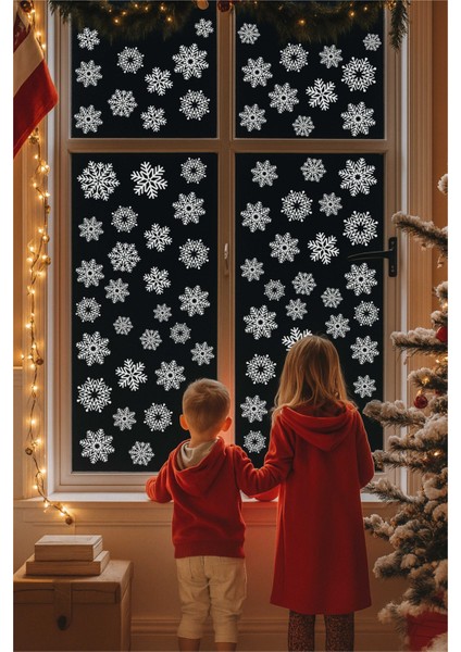 Kar Tanesi Sticker Seti, 110 Adet Kar Taneleri Sticker Seti, Kar Tanesi Dekorasyon Sticker, Kar Tanesi Yılbaşı Süsü modelleri