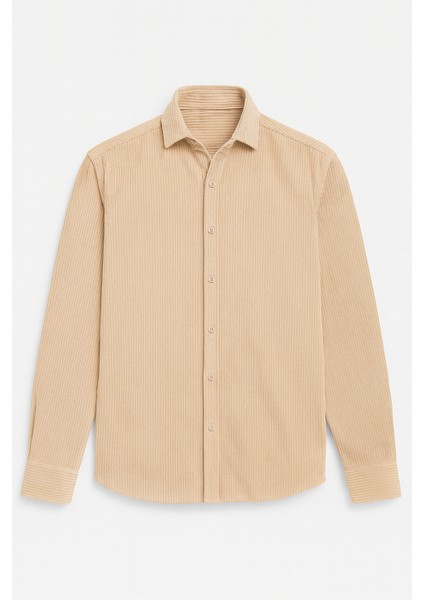 Fitilli Erkek Kadife Gömlek - Bej