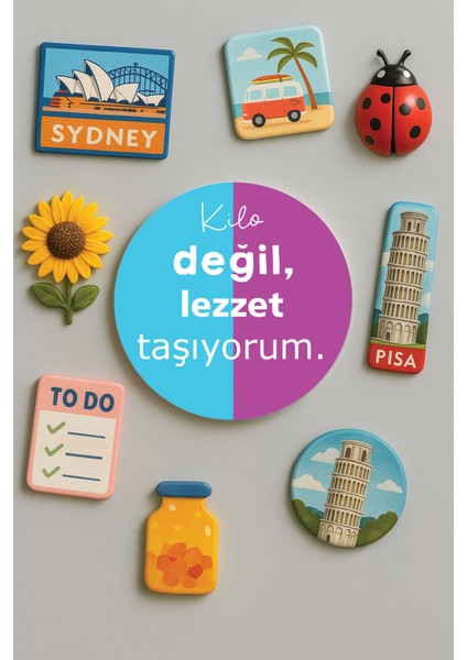 Modern ve Dekoratif Yuvarlak Buzdolabı Magneti Magnet Büyük Boy 10X10 cm - Lezzet