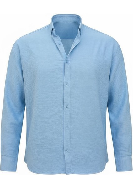 Yumuşak Dokulu Yarım Oversize Erkek Gömlek - Soğuk Mavi