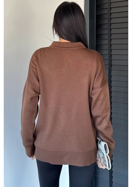 Kadın Yarım Düğmeli Triko Kazak P-00018996 fırsatları