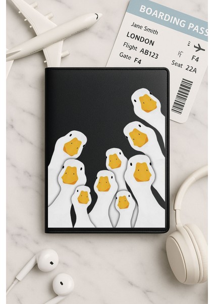 Tüm Ülke Pasaportları Için Siyah Vinleks Deri Pasaport Kılıfı Kabı Duck Team