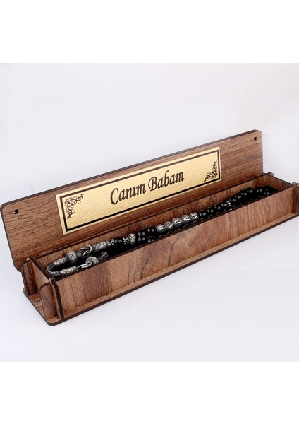 Gümüş Püsküllü Canım Babam Yazılı Ahşap Kutulu Onix Taşlı Tesbih fiyatları