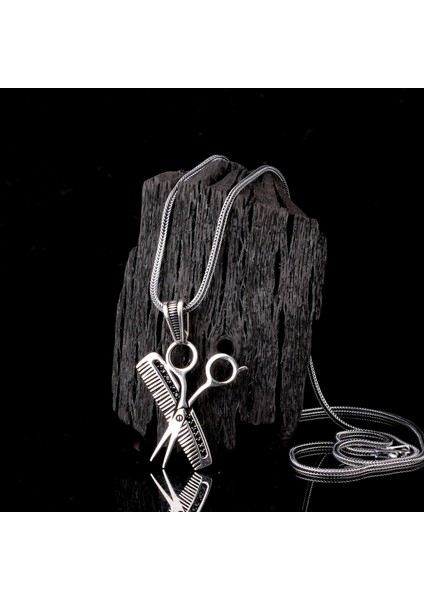 925 Ayar Gümüş Tarak Makas Motifli Kolye