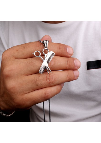 925 Ayar Gümüş Tarak Makas Motifli Kolye fiyatları