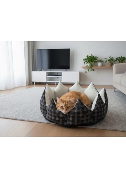 Lüx Konfor Taç Yatak - Kedi Köpek Yatak- Kendinden Minderli -Yıkanabilir