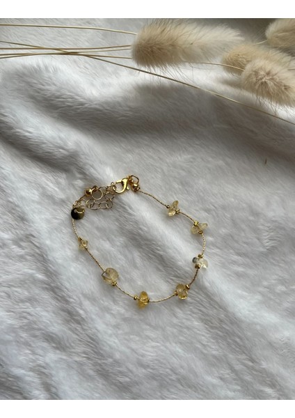 Sitrin Taşı Altın Kaplama Bileklik El Yapımı