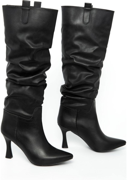 Bilek Büzgülü Ince Topuklu Kadın Çizme 5038511-Z