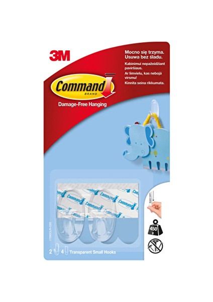 4 Adet 17092CLR-CEE Command Küçük Boy Şeffaf Askı