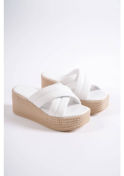 Joymıx Dolgu Topuklu Ortopedik Taban Hasır Görünümlü Kadın Terlik Ckt - Beyaz modelleri