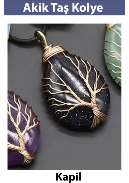 Kadınlar Için Doğal Yuvarlatılmış Kristal Akik Cilalı Taş Kolye Hediyelik