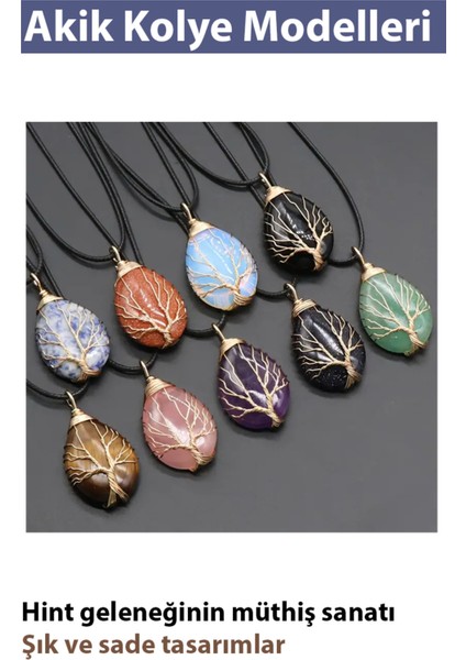Kadınlar Için Doğal Yuvarlatılmış Kristal Akik Cilalı Taş Kolye Hediyelik modelleri