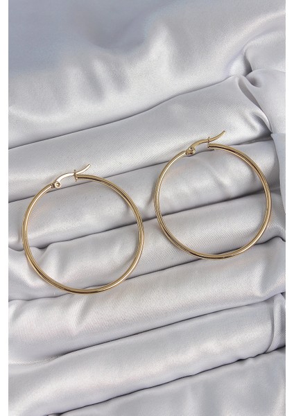 Bfs 316 Çelik Gold Renk 43 mm Halka Model Kadın Küpe