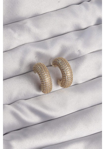 Pirinç Gold Renk Zirkon Taşlı Yarım Halka Küpe fiyatları