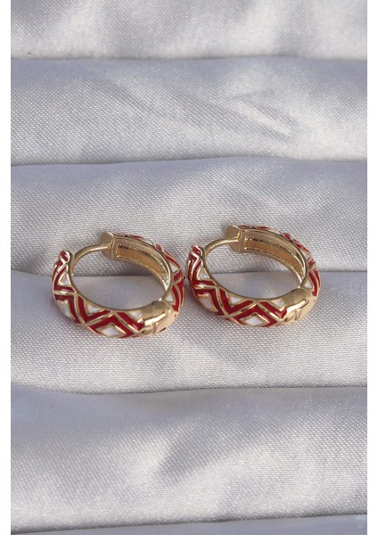 Pirinç Gold Renk Kırmızı Etnik Desenli Halka Küpe fiyatları