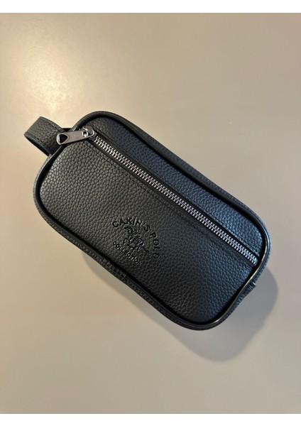 - Erkek Siyah Deri Portföy Clutch Traş Kozmetik Bakım ve Günlük El Çantası