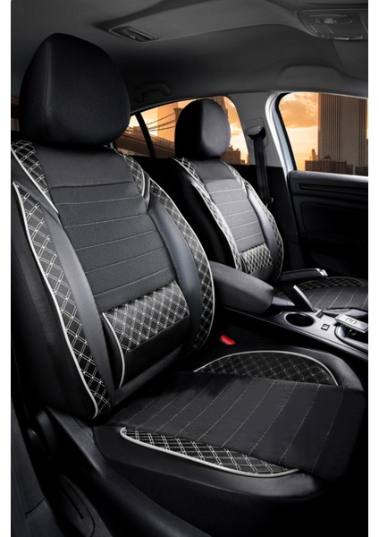 Renault Megane 3 Uyumlu Yarı Deri Oto Koltuk Kılıfı Ön/arka Set Neta Seri Siyah-Beyaz fiyatları