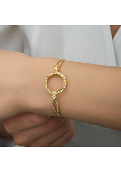 Gümüş Çeyrek Takılabilen Altın Kaplama Kadın Bileklik