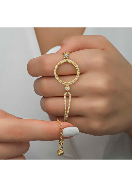 Gümüş Çeyrek Takılabilen Altın Kaplama Kadın Bileklik