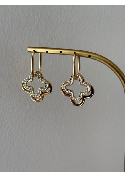 Yonca Model Zirkon Taşlı Sallantılı Gold Çelik Vip Küpe fiyatları