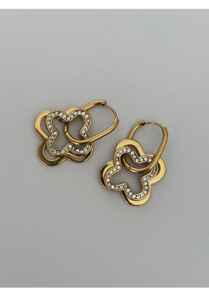 Yonca Model Zirkon Taşlı Sallantılı Gold Çelik Vip Küpe indirimleri