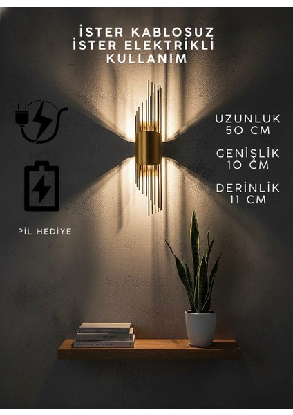 Eskitme Gold Pilli Elektrikli Lüks Modern Aplik