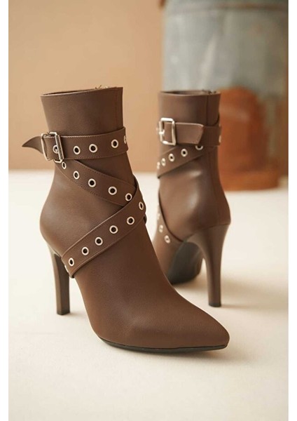 Atye Premium Taba Ince Topuklu Fermuarlı Bot