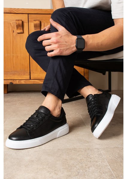 Tommy Erkek Deri Sneaker Ayakkabı Siyah