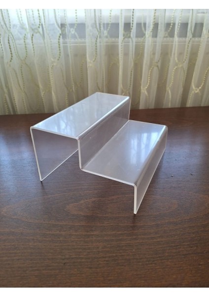 Pleksi Akrilik 2 Katlı Stand Şeffaf 2 Basamak En 8cm x 50CM