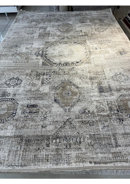 Roma 1129 Gri Premium Vintage Göbekli Desen Avangard Akrilik Salon Halısı Üst Kalite