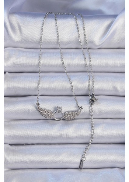 Bfs 316L Çelik Zincir Gümüş Renk Kanatlı Tektaş Kolye fiyatları