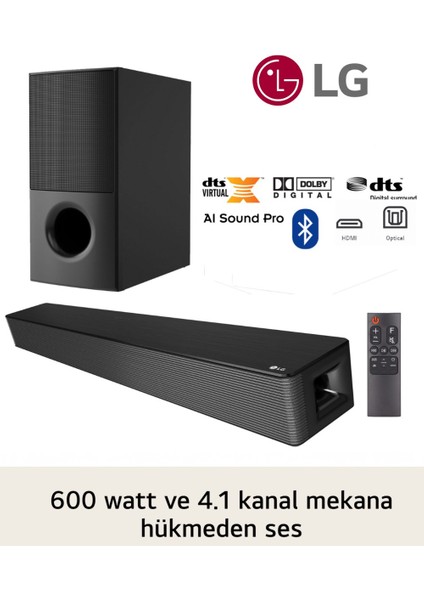 Ev Sinema & Soundbar Sistem Dts Virtual: x 600W Yüksek Ses ve Kalite, 4.1 Kanal Sinema Deneyimi, Kablosuz Bluetooth Optik, HDMI ve USB Ses Sistemi