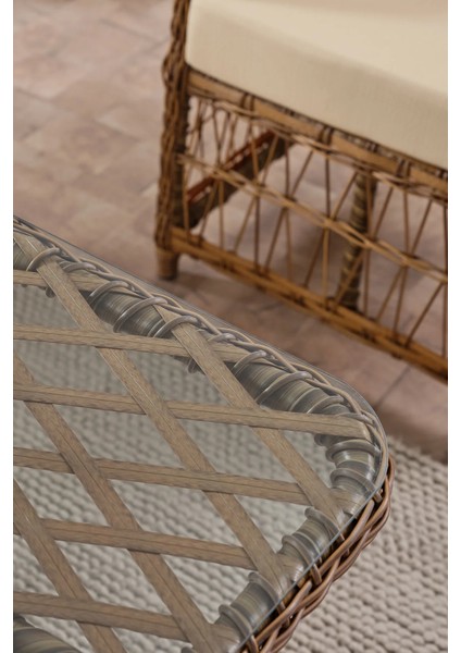 Rattan Breda Bahçe Mobilyası 2+1+1+Camlı Masa -- 2 Tane Puf Hediye fiyatları