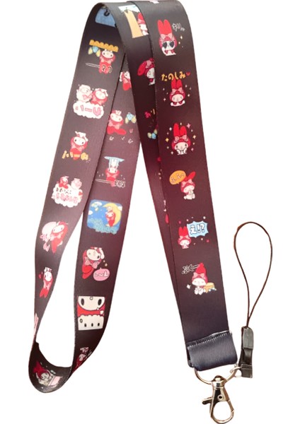 Kırmızı Beyaz Figür Desenli Boyun Askı Ipi ve Telefon Askısı + Kartlık