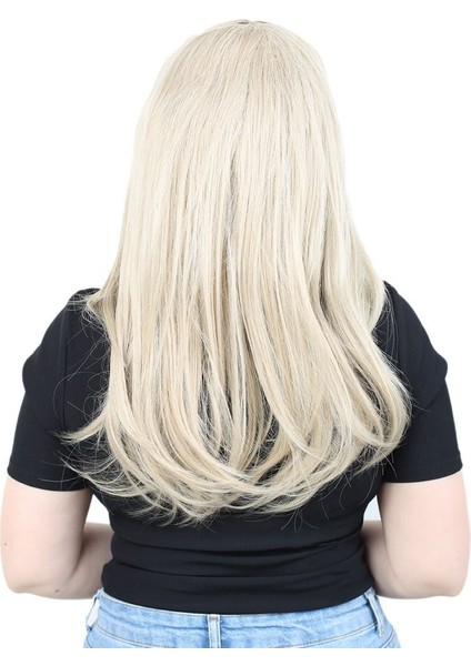 Kahkülsüz Fiber Sentetik Orta Boy Düz Peruk / Balköpüğü / Platin Röfleli fırsatları