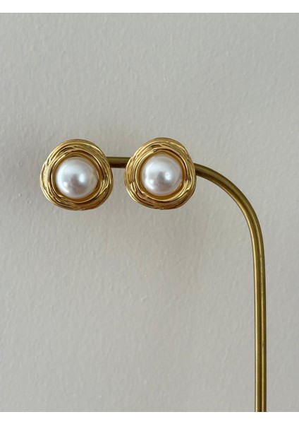 Inci Top Düğme Zara Model Gold Çelik Küpe