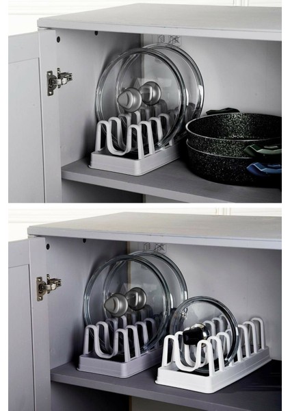 2 Adet 8 Bölmeli Tencere Kapak Rafı - Simple Tabaklık - Kapak Organizeri fiyatları