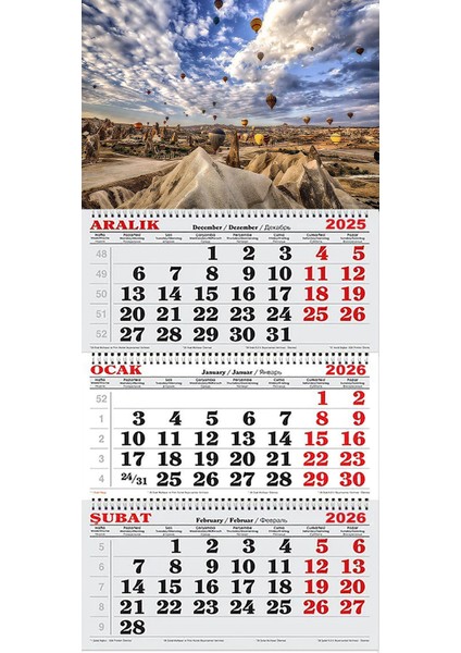 2026 Yılı Gemici Takvimi----Kapadokya ve Gökyüzünde Ki Balonlar