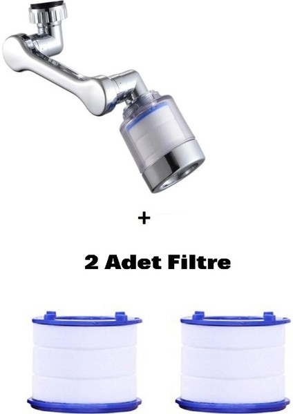 Filtreli 1080° Hareketli Musluk Başlığı + 2ADET Yedek Filtre