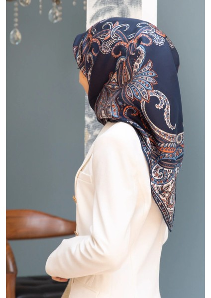 Twill Ipek Eşarp Lacivert / Taba 60777-18