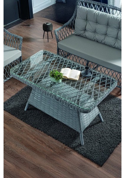 Rattan Icon Bahçe Mobilyası 2+1+1+Camlı Masa