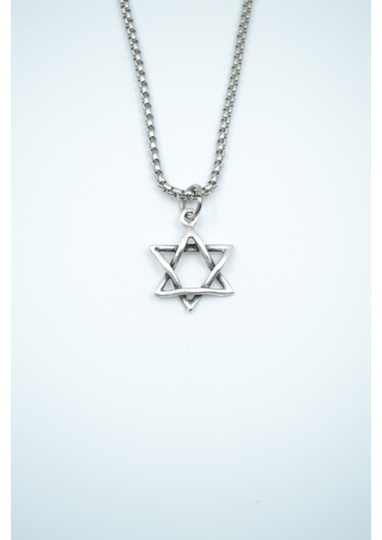 Minimal Pentagram Gümüş Kaplama Örme Zincir Kolye
