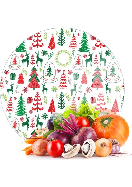 Cam Kesme Tahtası ve Sunumluk Yuvarlak Karışık Yılbaşı Desenli 30X30 cm